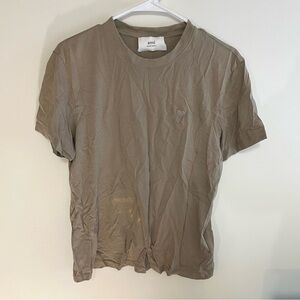 AMI Paris FLAWED Ami De Coeur T-Shirt Tee Beige Brown Taupe Embroidered Small